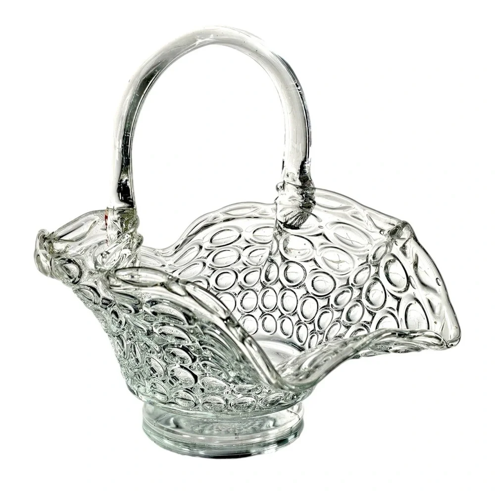 vintage Clear Glass Hobnail Basket Vase with Handle - Home Accents - Picture 4 of 10